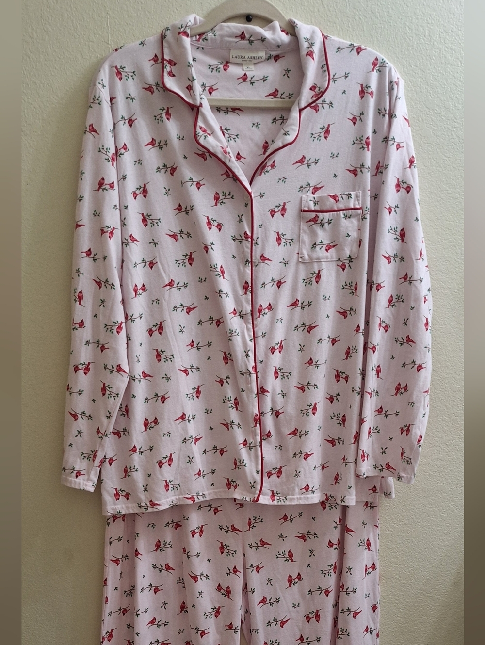 Laura Ashley Pink Cardinal Lover Button-Front Pajama Set, XL